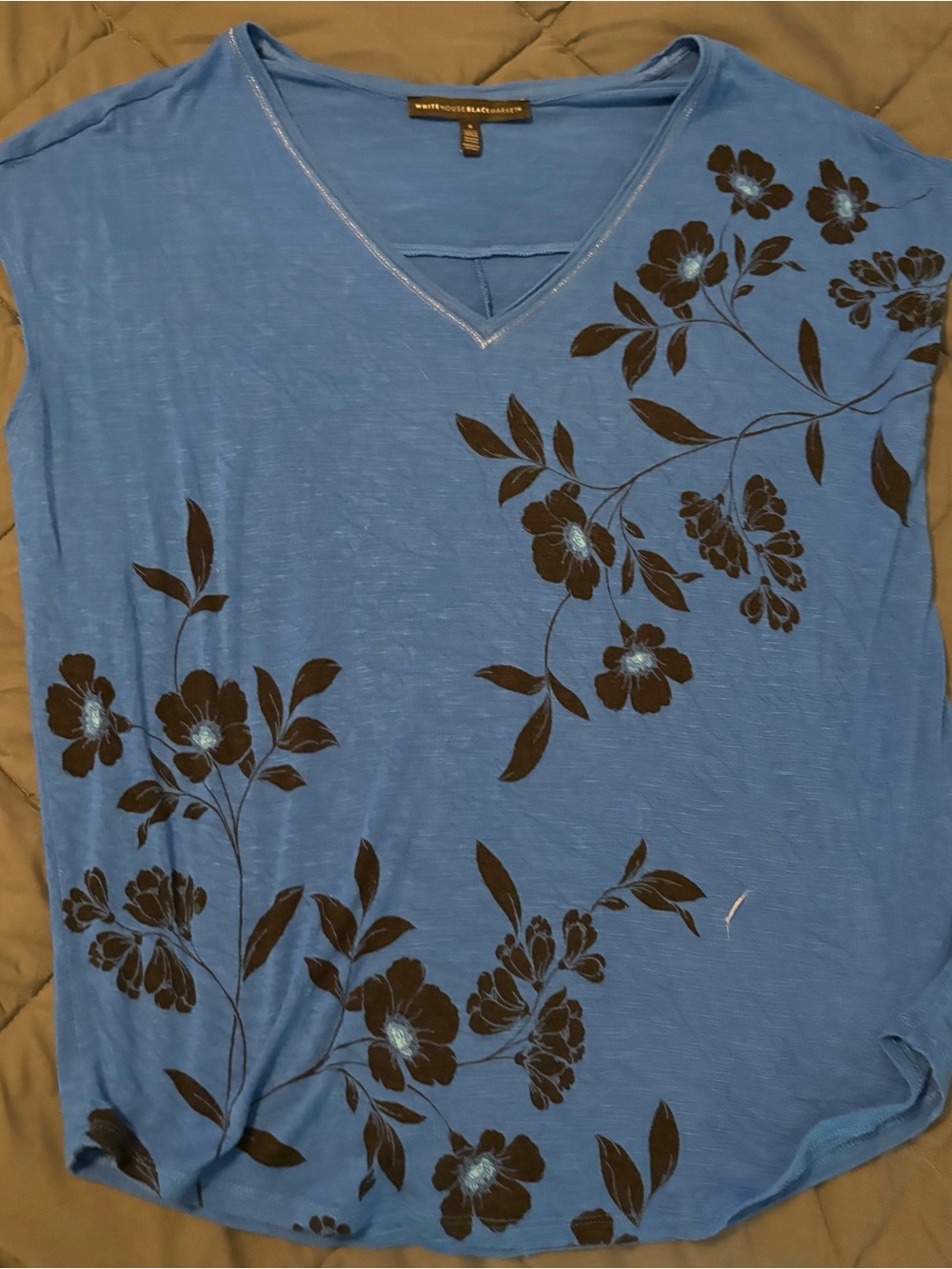 White House Black Market Blue Floral V-Neck Tank